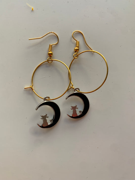 Cat in the moon earrings